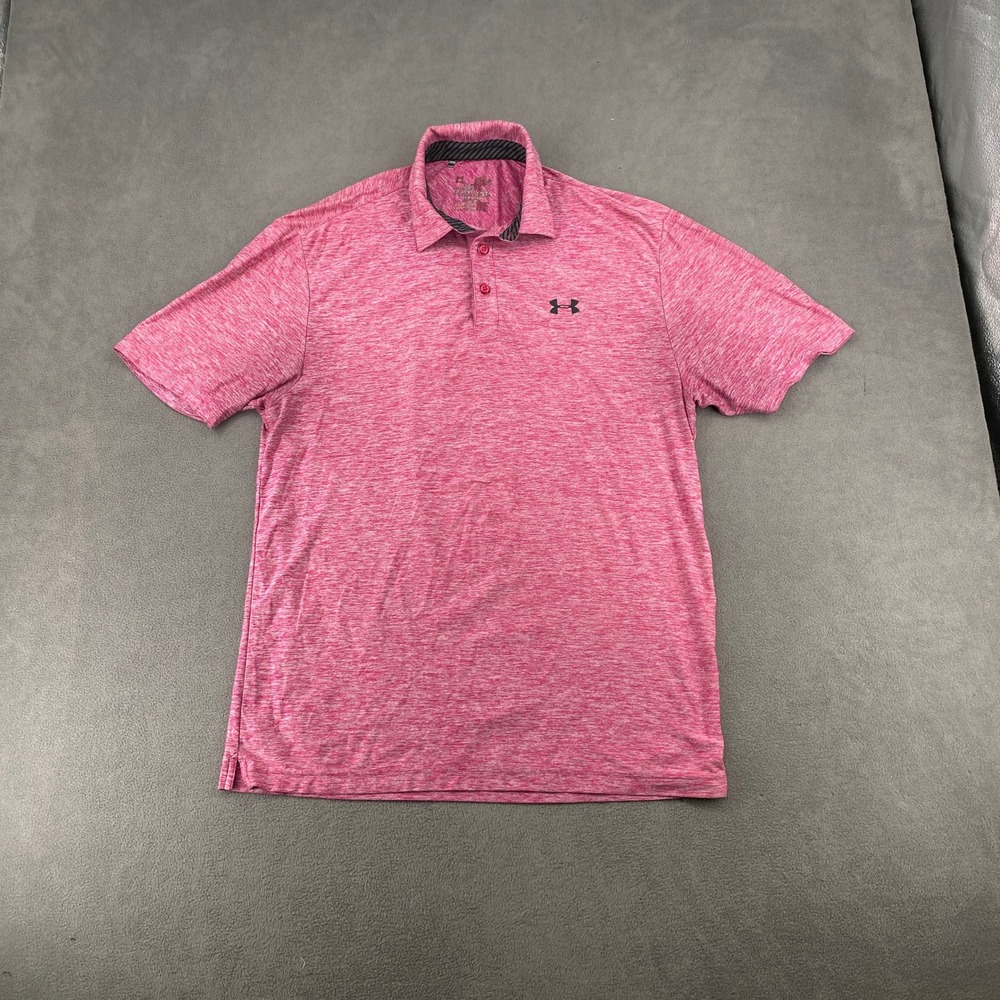 Under Armour Mens Large Pink Heathered HeatGear Short Sleeve Polo Shirt 7326